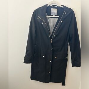 Simons Black Hooded Trench Coat